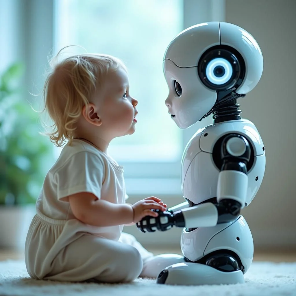 Les jouets et les robots basés sur l'intelligence artificielle se contraste avec les soignants humains et le système nerve