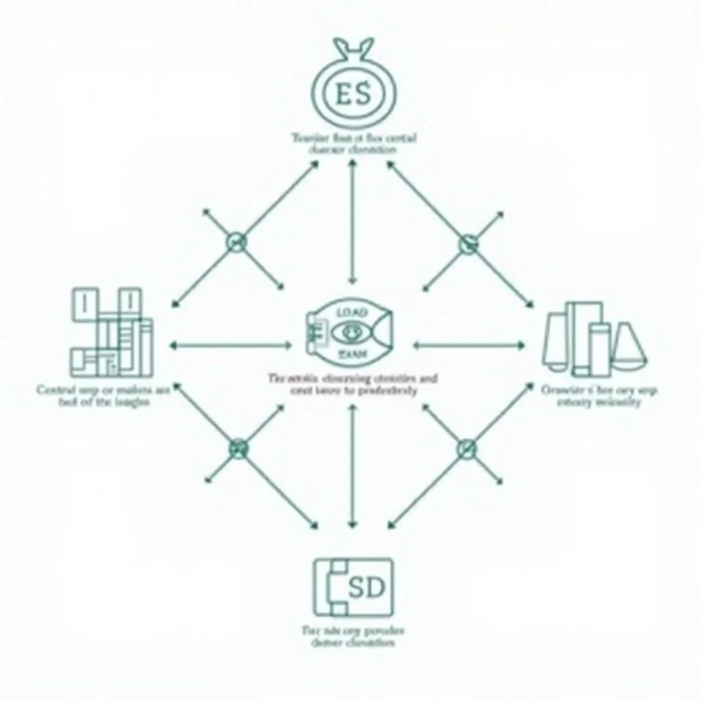 Un diagrama de red de transacciones de reposo entre instituciones financieras.