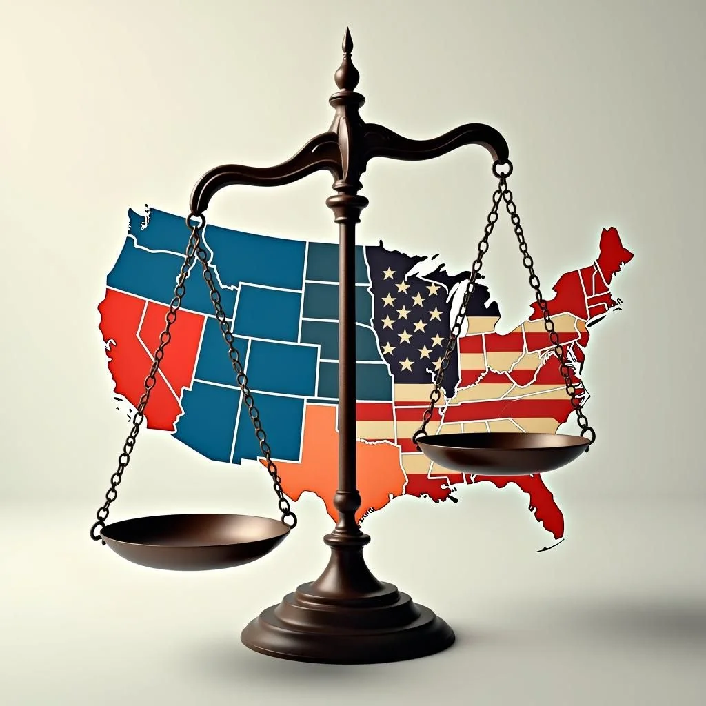 Une carte des États-Unis avec des États rouges et bleus.
