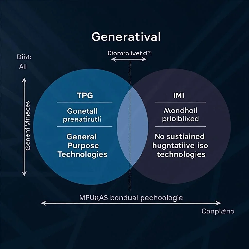 Diagrama que muestra la Inteligencia Artificial Generativa en la intersección de TPG e IMI.