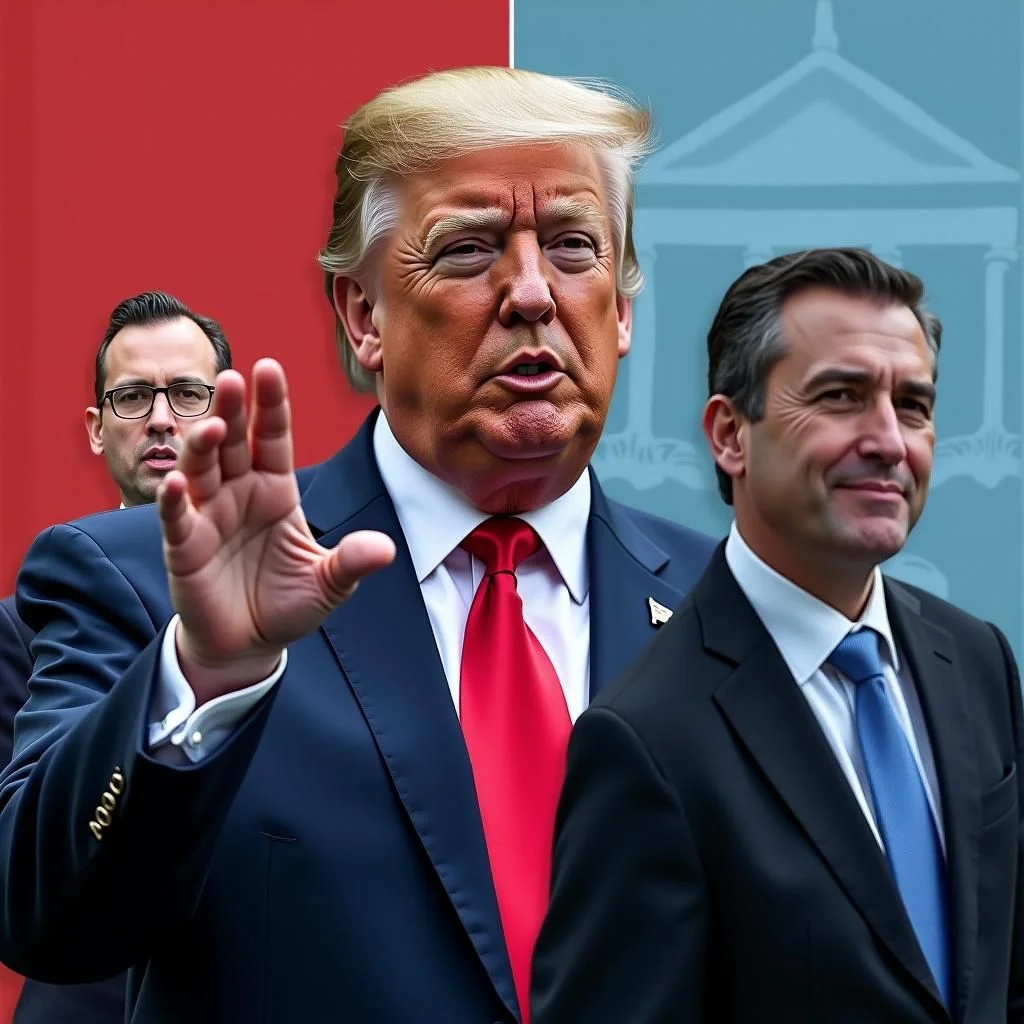 La sede dell'FCC con Brendan Carr e immagini di Donald Trump vicino.