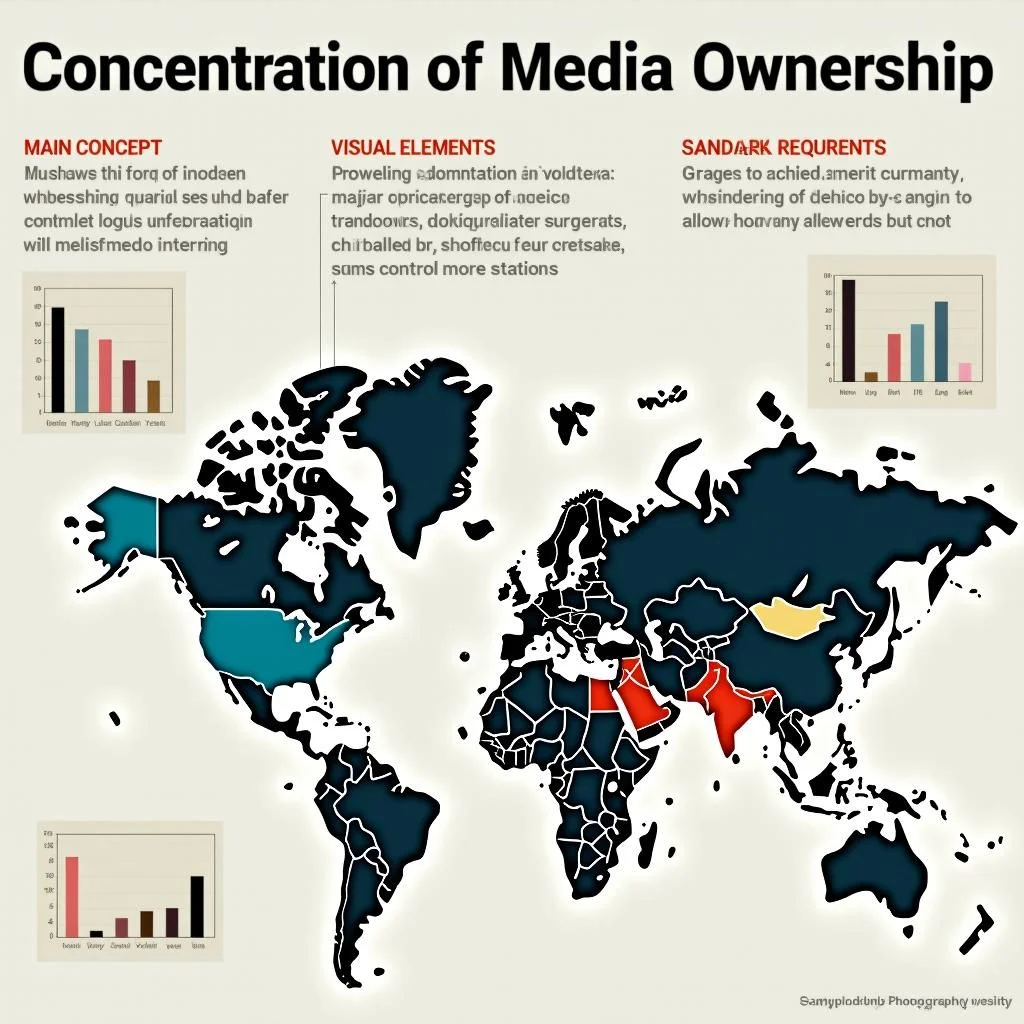 I grafici e i loghi illustrano la concentrazione di proprietà dei media a livello globale.