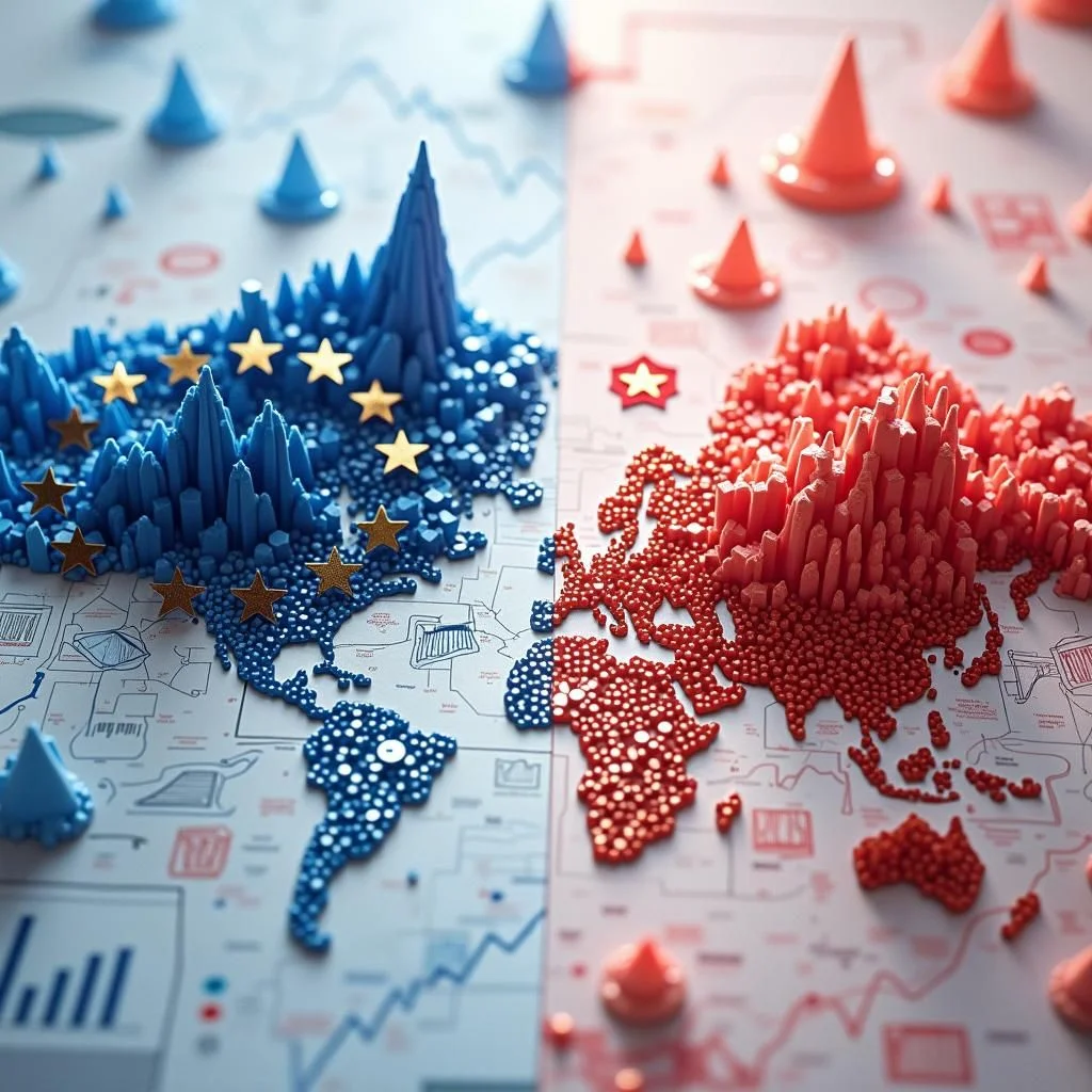 Graphs and protest signs highlight economic disparities and agreement concerns.