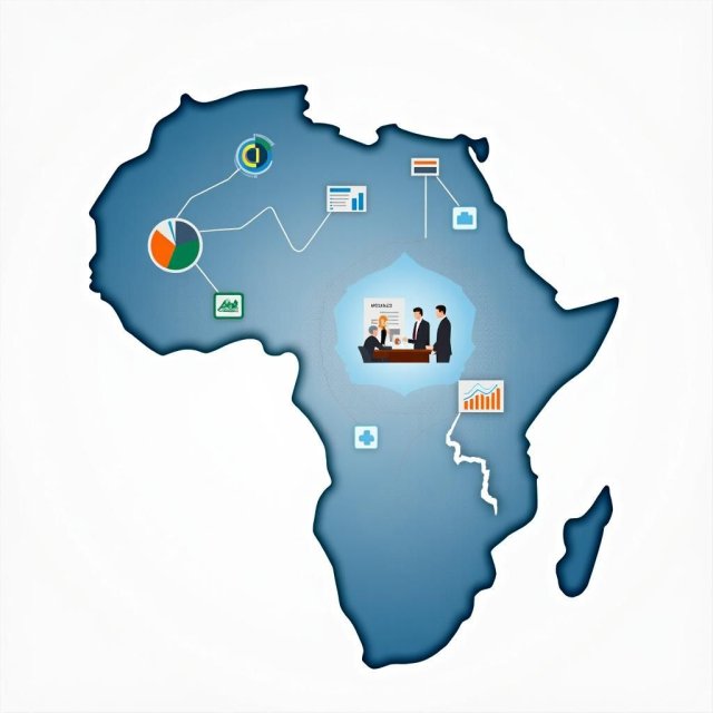 Un mapa de África con nodos de agencias de la ONU interconectados.