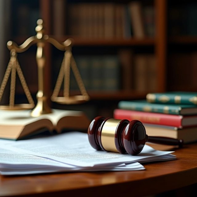 Las balanzas de la justicia rodean los documentos y libros de la ley de impuestos.