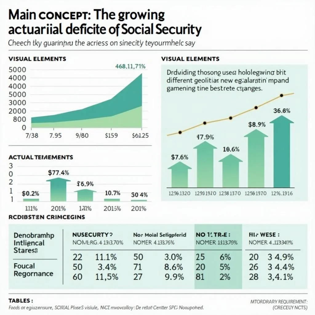 Los gráficos y los diagramas ilustran el déficit actuarial creciente de la Seguridad Social.