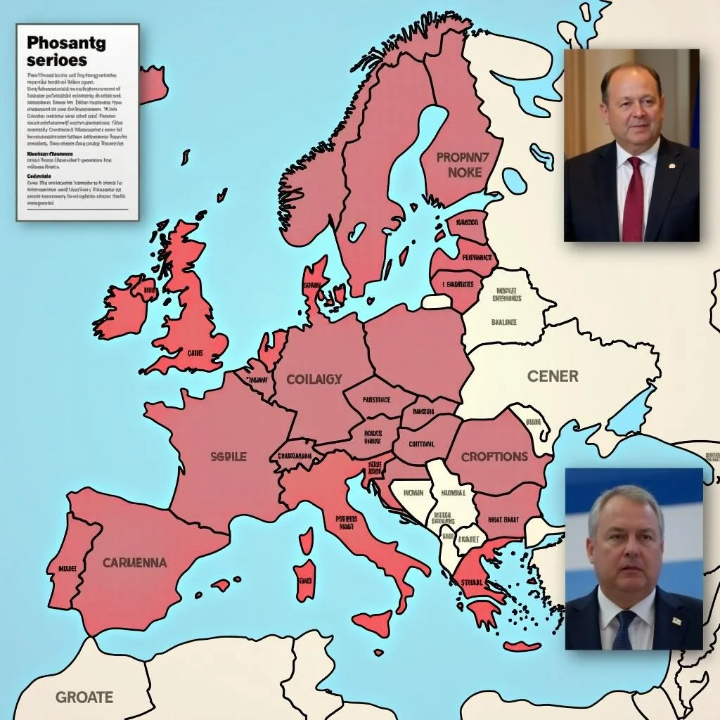 Carte de l'UE et d'Israël avec les documents de sanctions affichés.