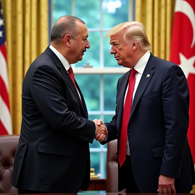 Erdogan y Trump se estrechan la mano en la Oficina Oval.