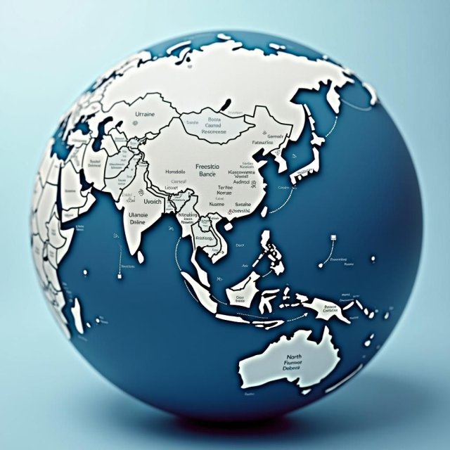 Un globo con flechas interconectadas que destacan amenazas de seguridad regionales.