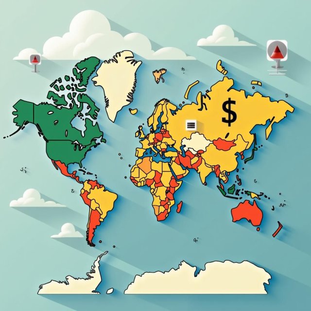 Gráficos e imágenes que ilustran las fluctuaciones globales del comercio y la moneda.