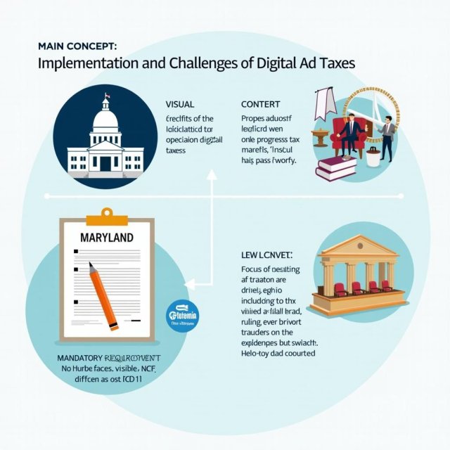 La legislatura de Maryland, el proyecto de ley de impuesto a los anuncios digitales y los documentos de la corte.