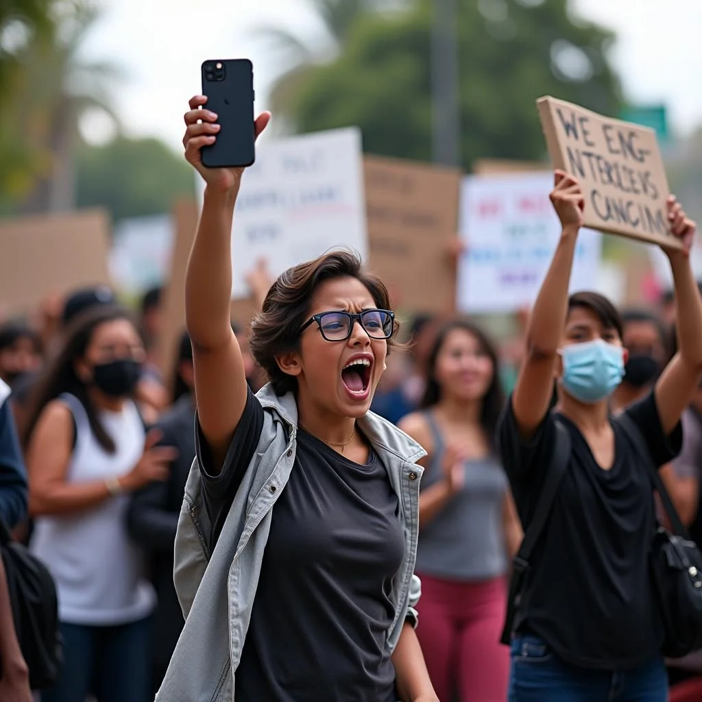 Los jóvenes manifestantes en todo el mundo sostienen carteles y utilizan las redes sociales.