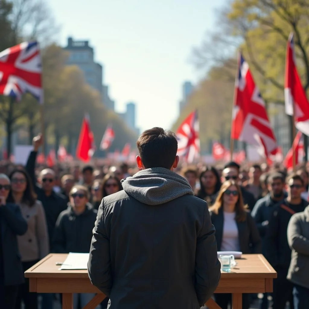 Plataformas vacías y símbolos rotos en medio de la organización de protestas digitales.