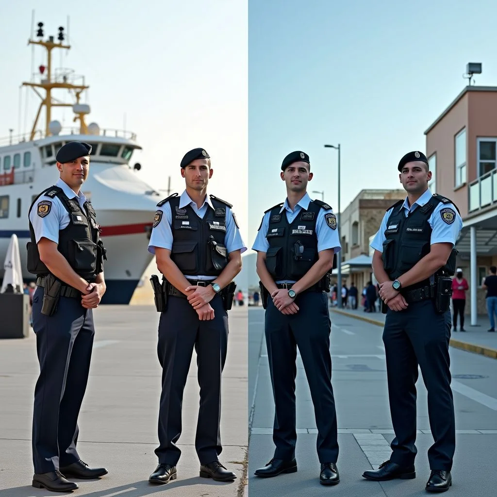 Presencia policial española y presencia militar británica en el aeropuerto de Gibraltar.