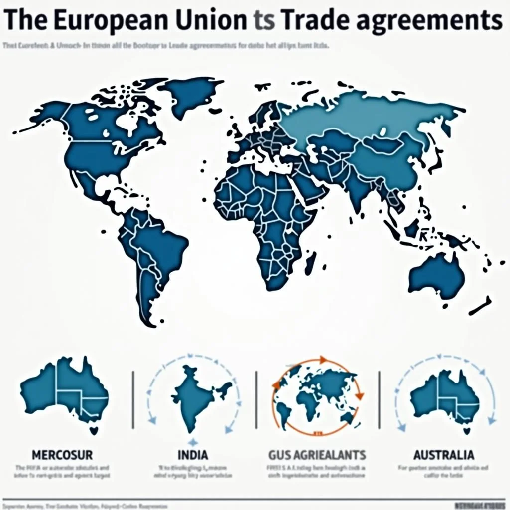 Les cartes et les diagrammes illustrent les négociations d'accords commerciaux de l'UE à l'échelle mondiale