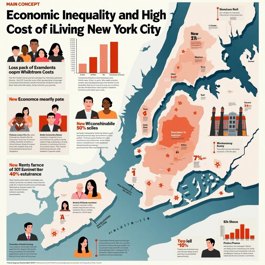 Los gráficos y mapas ilustran la desigualdad económica y el aumento de costos en Nueva York.