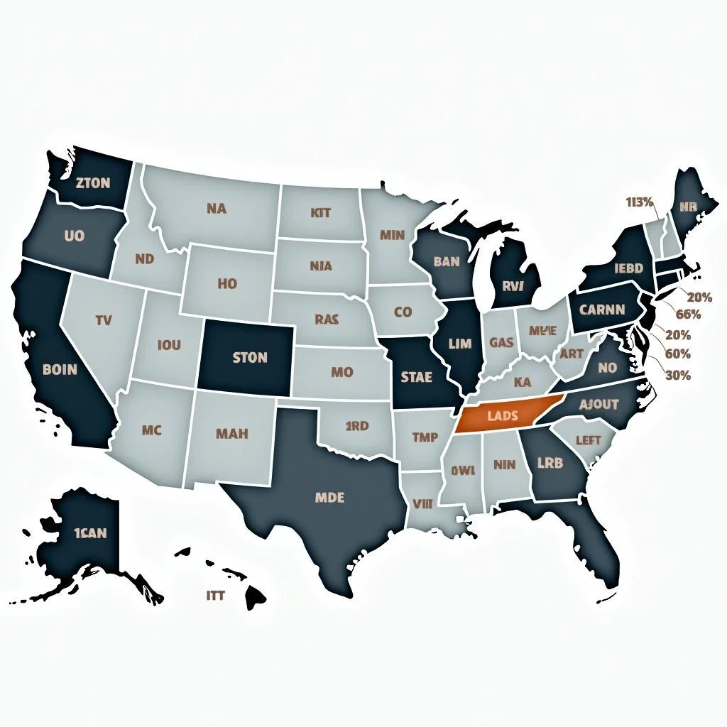 Mapa de estados de EE.UU. con datos de devolución de inflación y capital.