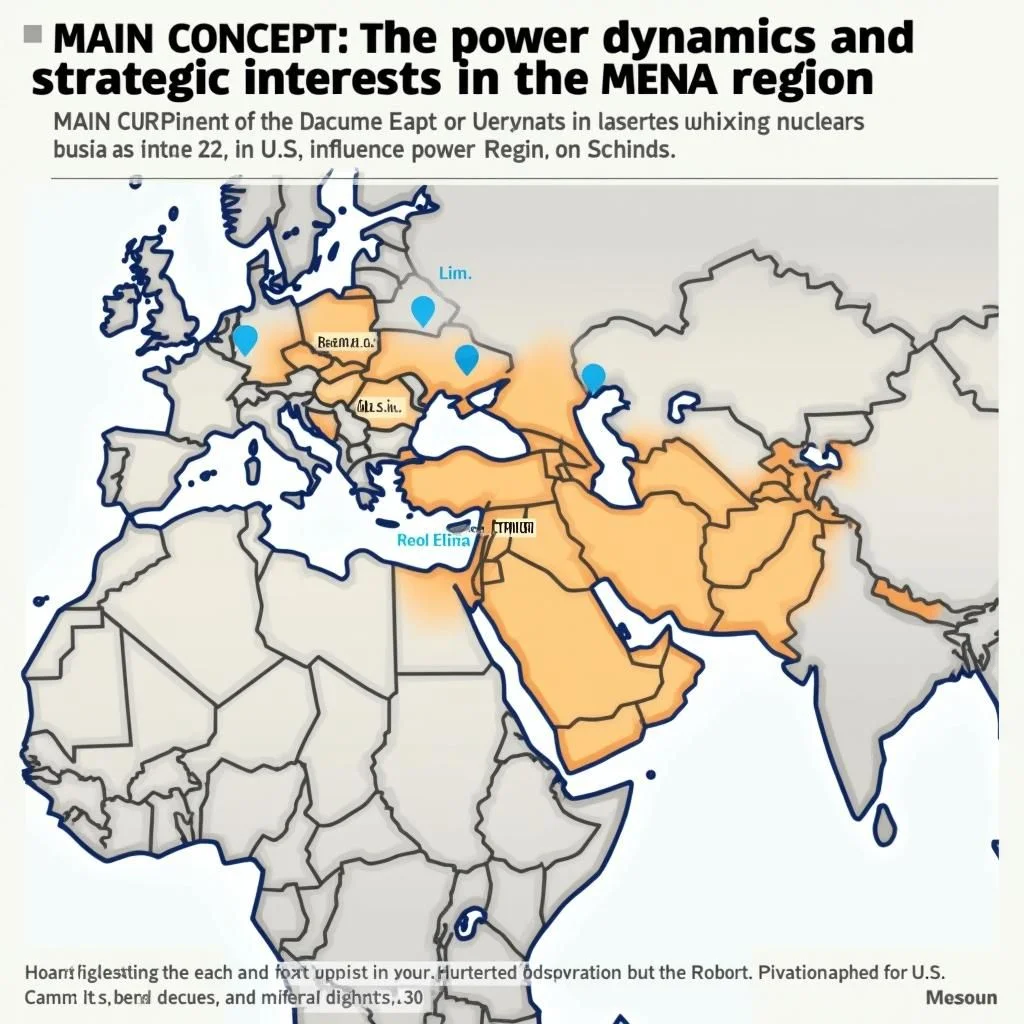 Mapas de la región MENA con flechas e iconos que ilustran la globalización.