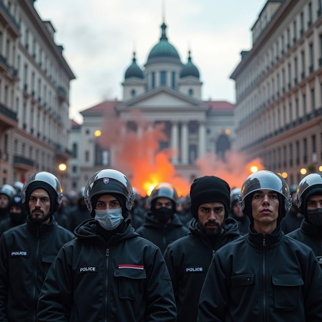 Los manifestantes se enfrentan a la policía cerca de edificios gubernamentales en Serbia.