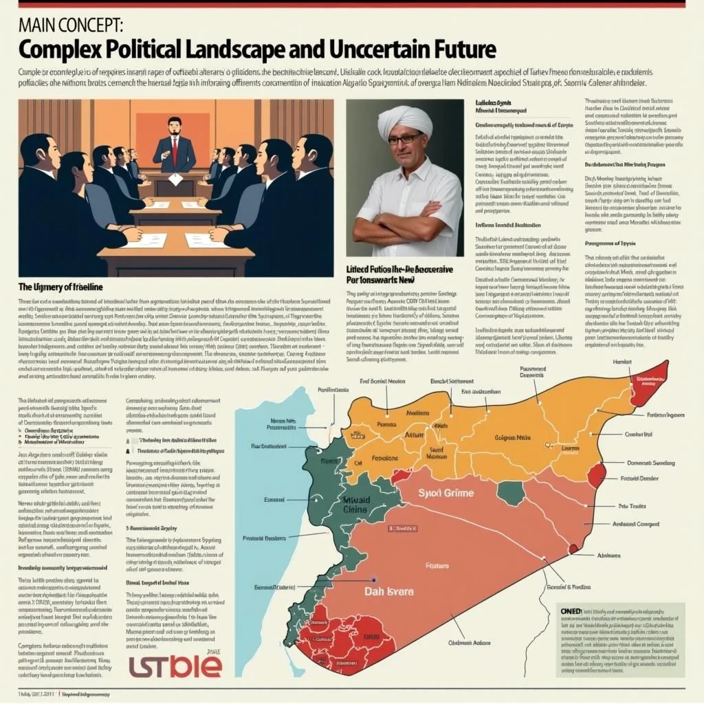 Un parlamento dividido con un mapa de las zonas de conflicto de Siria.