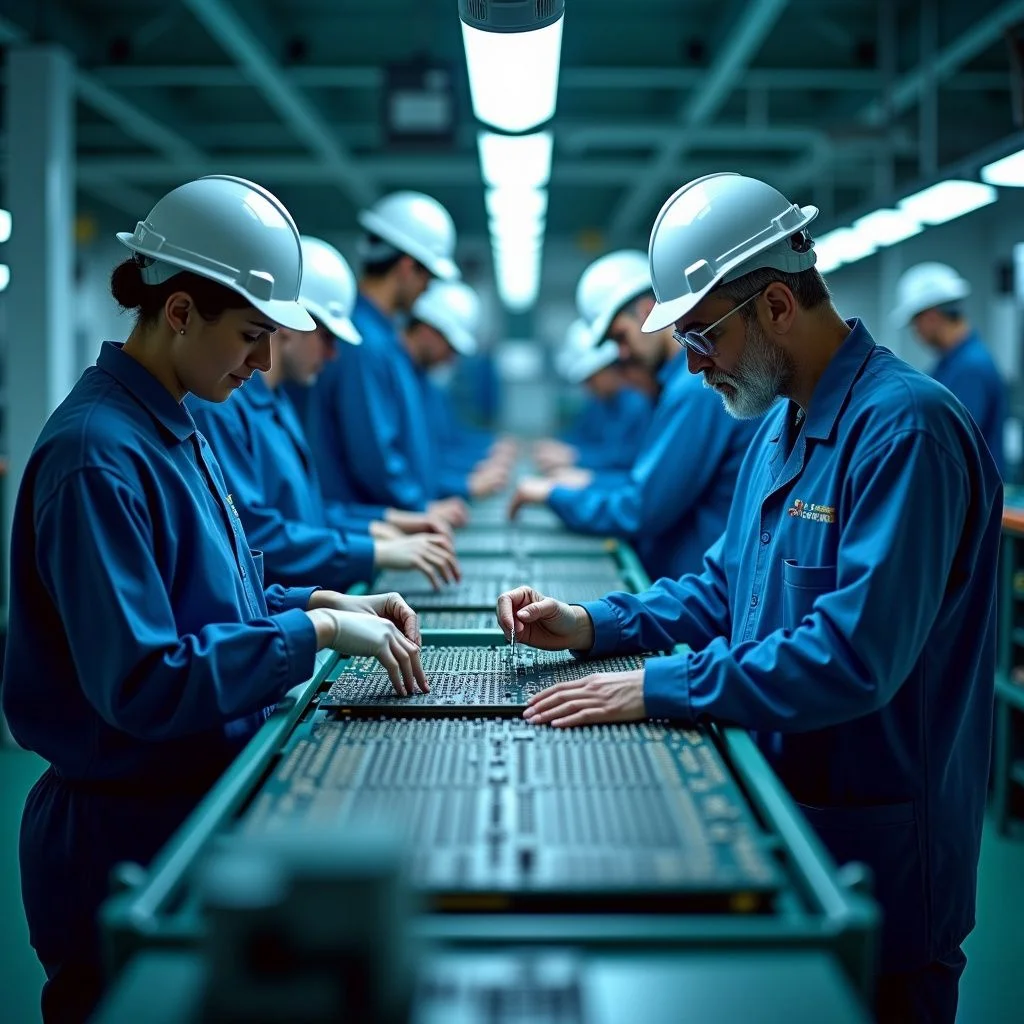 Factory assembly lines and disrupted supply chain dependencies.