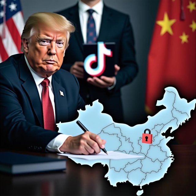 El presidente Trump firma un decreto ejecutivo sobre TikTok y los datos de China.