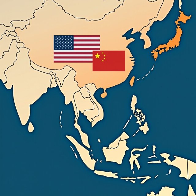 Mapa de Asia del Sureste con influencia económica de EE.UU. y China.