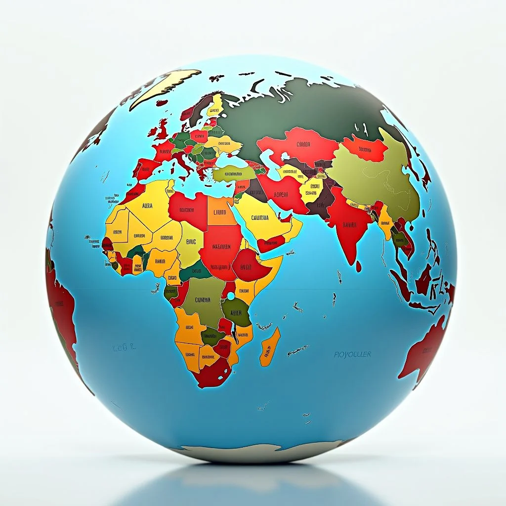 Cambios globales de poder y alianzas en un mapa del mundo dinámico.