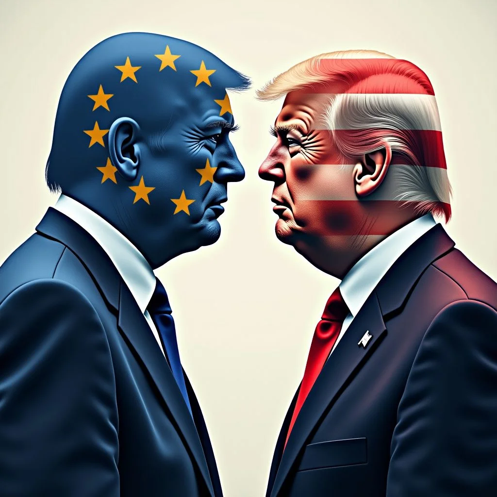 La bandera de la UE junto a símbolos de cooperación multilateral y acciones unilaterales.