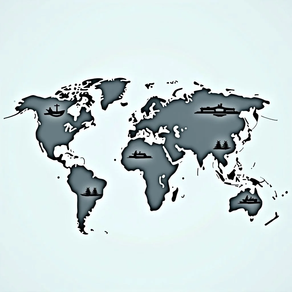 Un mapa del mundo destaca las variaciones regionales en la venta de equipo militar a nivel global.