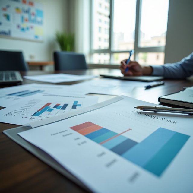 Gráficos y documentos que ilustran los desafíos económicos y las estrategias.