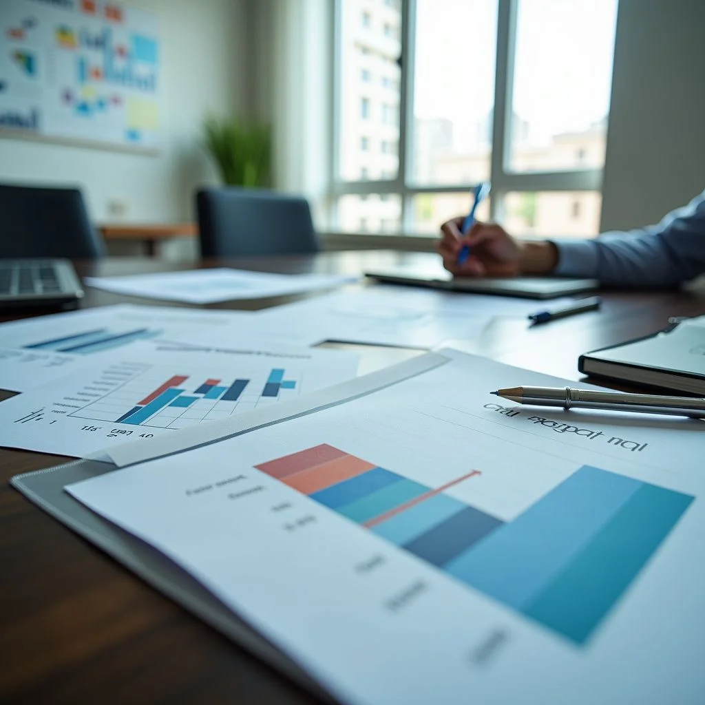 Gráficos y documentos que ilustran los desafíos económicos y las estrategias.