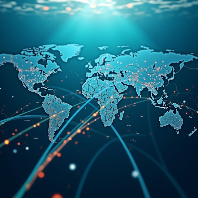 Mapas y diagramas que ilustran las rutas y daños de cables submarinos a nivel global.