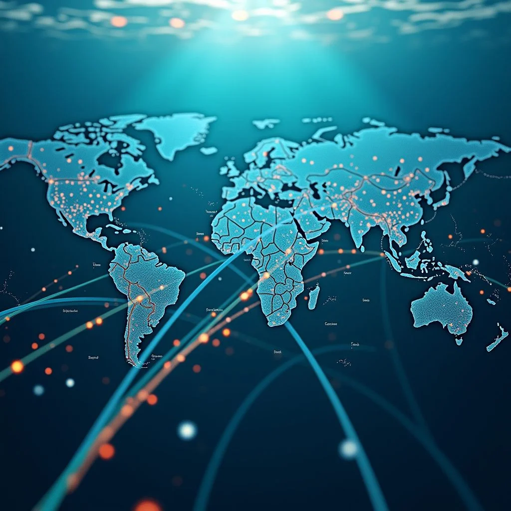 Mapas y diagramas que ilustran las rutas y daños de cables submarinos a nivel global.