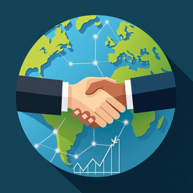 Un globo con líneas interconectadas y un gráfico de crecimiento económico.