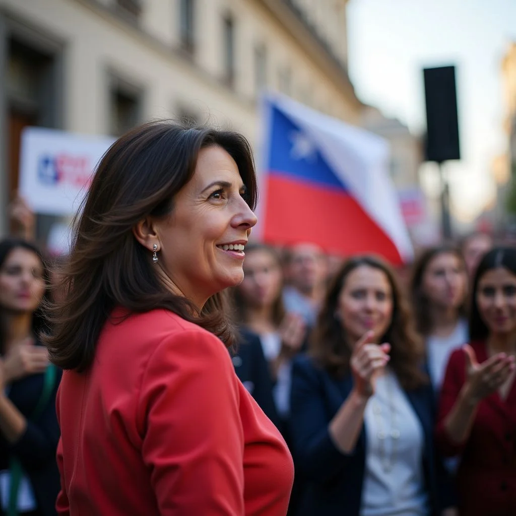 La candidate progressive Jeanette Jara campagne avec des soutiens diversifiés.