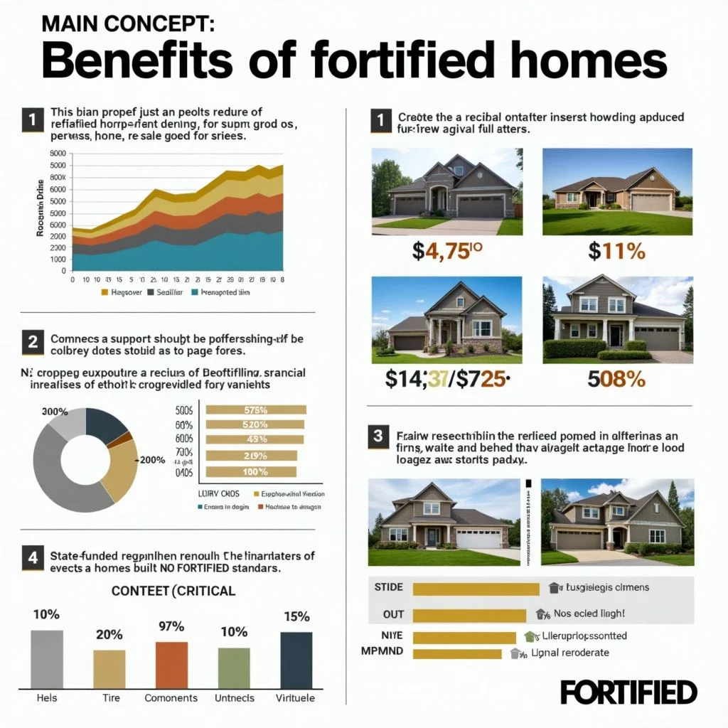 Les graphiques et les photos illustrant les avantages et la valeur de la maison fortifiée.
