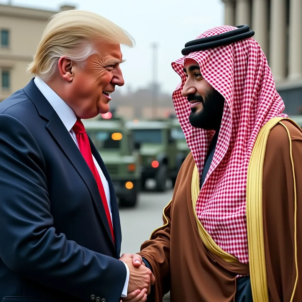 Le président américain Donald Trump et le prince héritier saoudien se serrent la main.