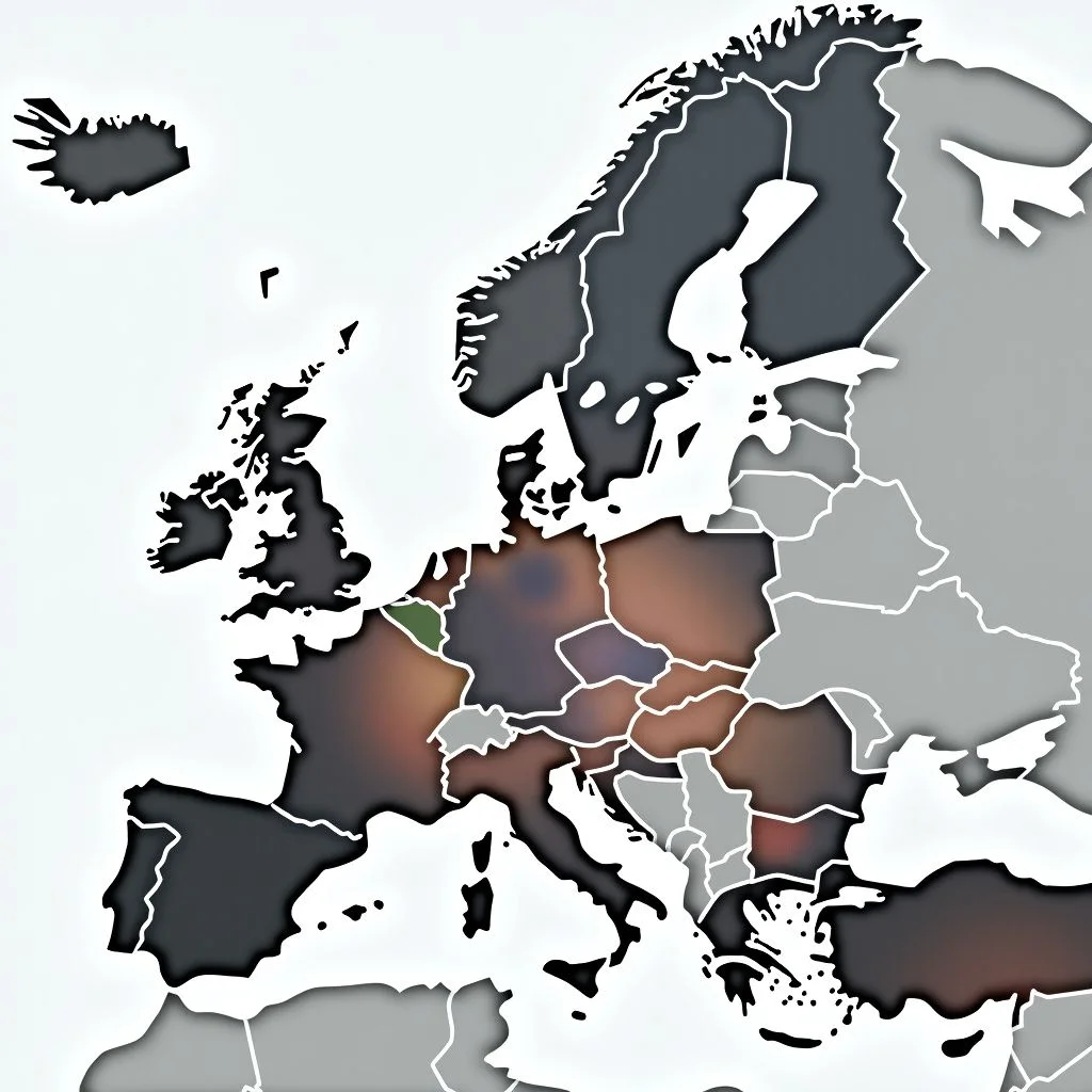 Une carte de l'Europe avec des symboles financiers et diplomatiques.