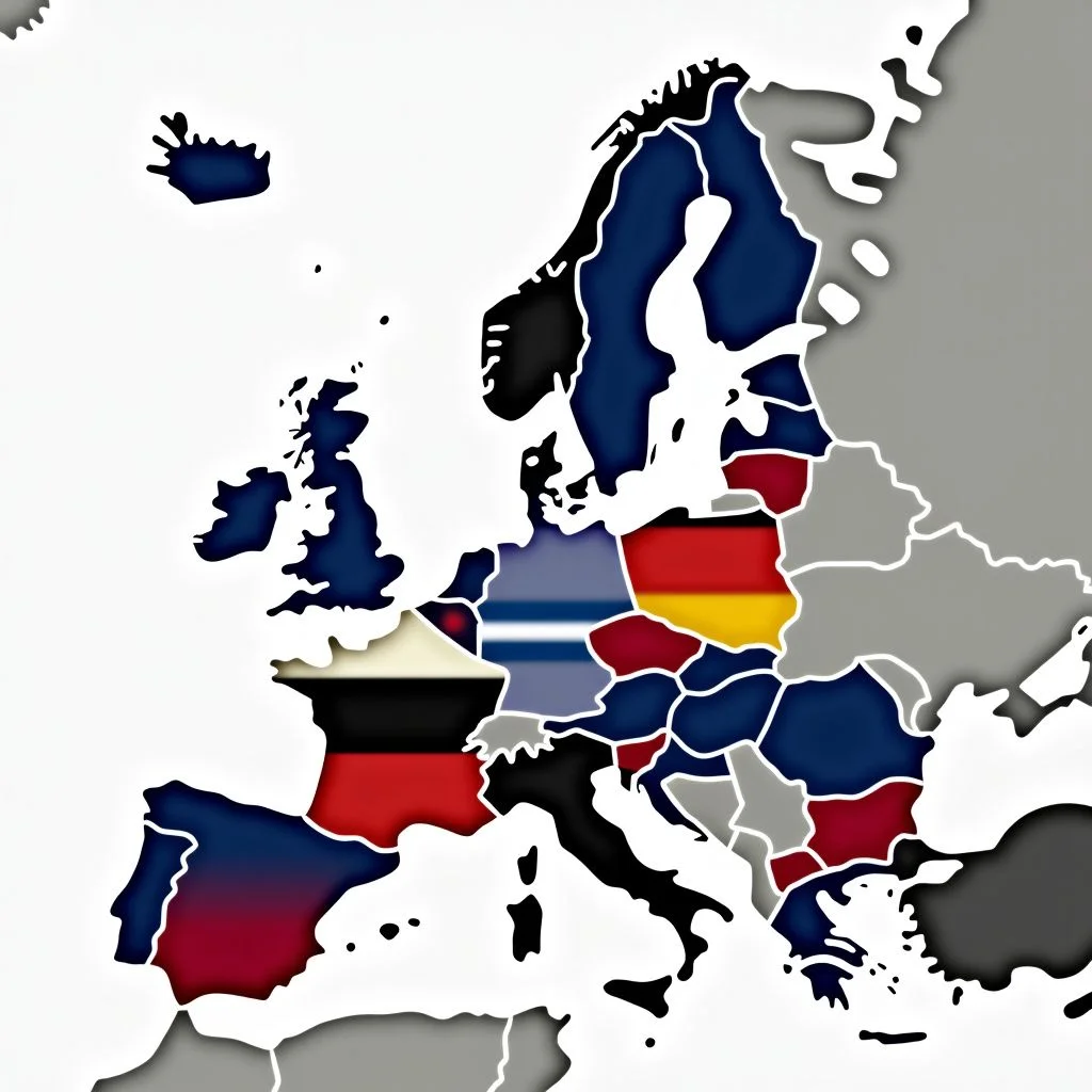 Une carte de l'Europe avec les positions des États membres de l'UE marquées.
