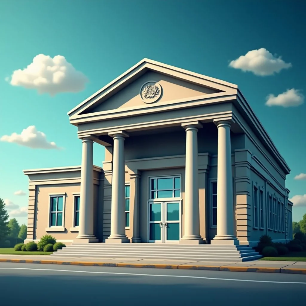 Un bâtiment de banque en faillite avec un solde du Fonds d'assurance-dépôts en déclin.