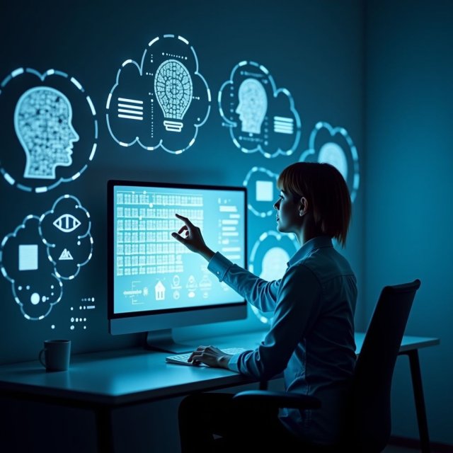 Una persona interactúa con datos generados por inteligencia artificial en una pantalla de computadora.