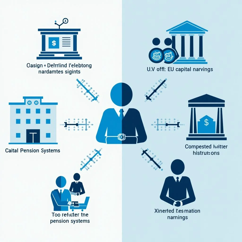 Los diagramas muestran el flujo de capital de los fondos de pensiones hacia los mercados de la UE.