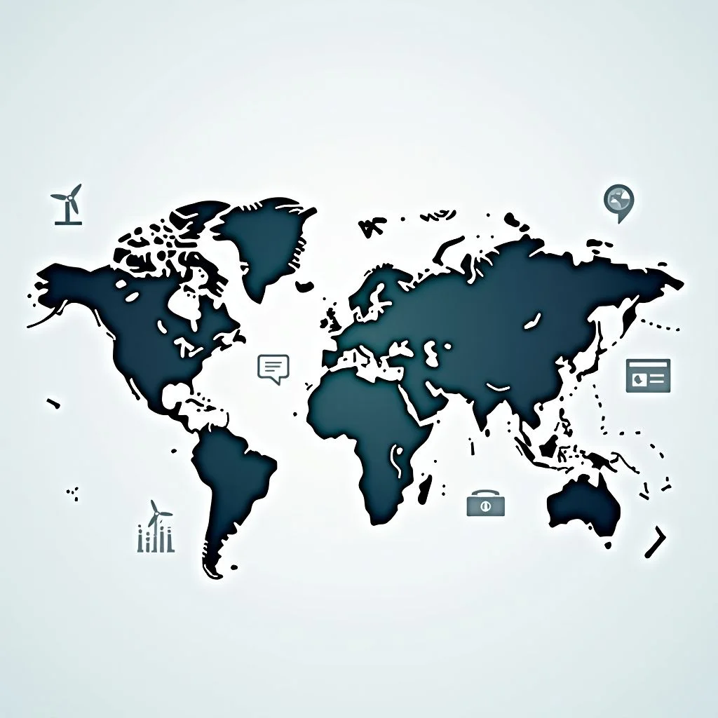 Mapa mundial destacando las inversiones de SWF del Golfo en tecnología y renovables.