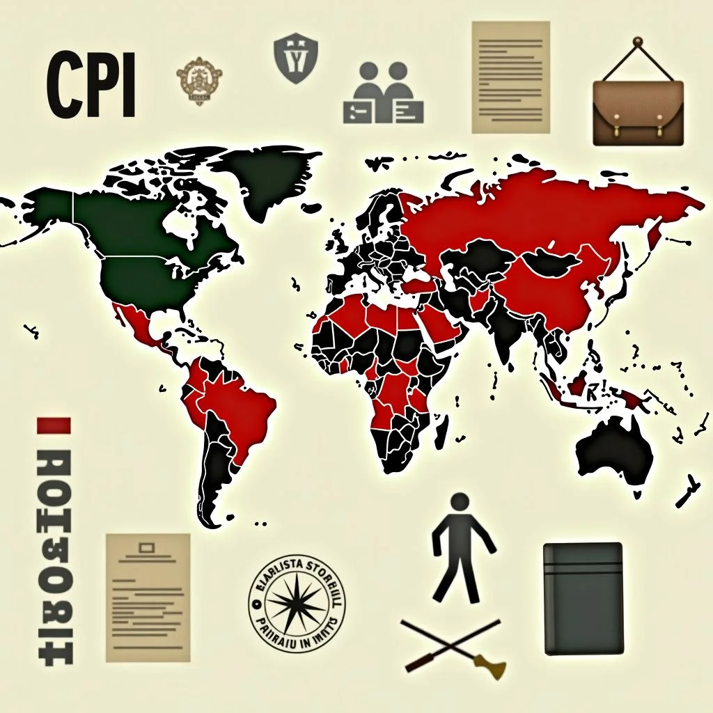El logotipo de la Corte Penal Internacional con Guinea y mapas regionales.