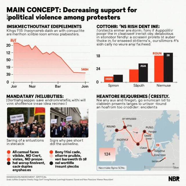 Un gráfico muestra un declive en el apoyo a la violencia entre manifestantes pacíficos.