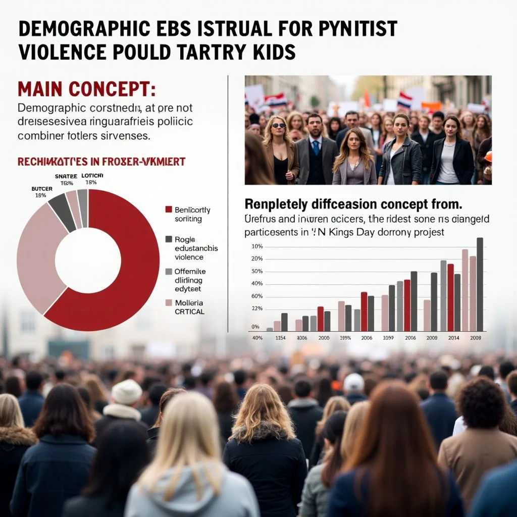 Los gráficos de tarta muestran las demografías de manifestantes femeninas predominantemente blancas.