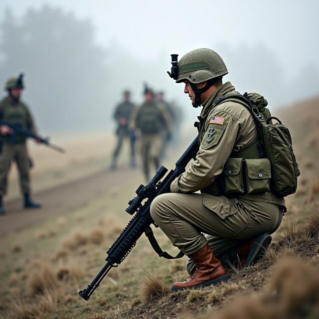 Soldados ucranianos en las líneas del frente con equipo militar.