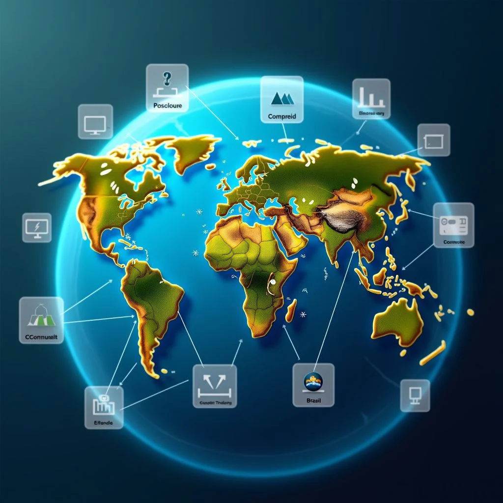 Les marchés mondiaux du carbone interconnectés avec les graphiques de tendance des émissions et les plateformes.
