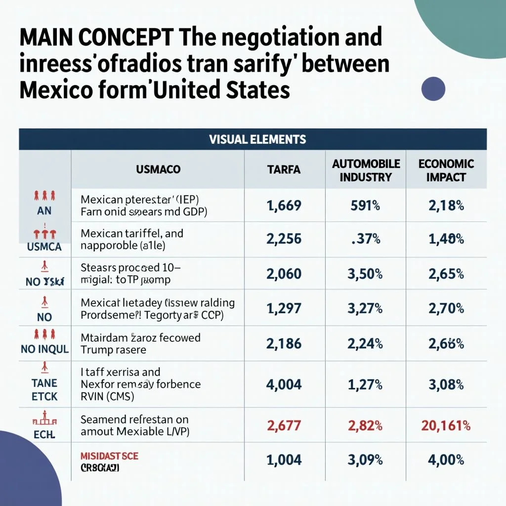 Una tabla comparativa de aranceles del USMCA y estadísticas del impacto económico.